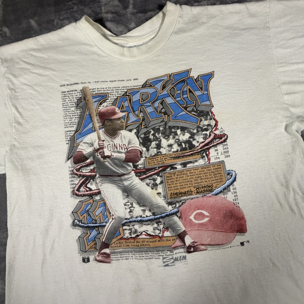 Vintage Cincinnati Reds Shirt Men's XL Barry Larkin Graphic 90's Single Stitch